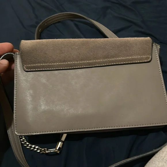 Chloe Suede Calfskin Small Faye Shoulder Bag Motty Grey Worn Suede Taupe Button